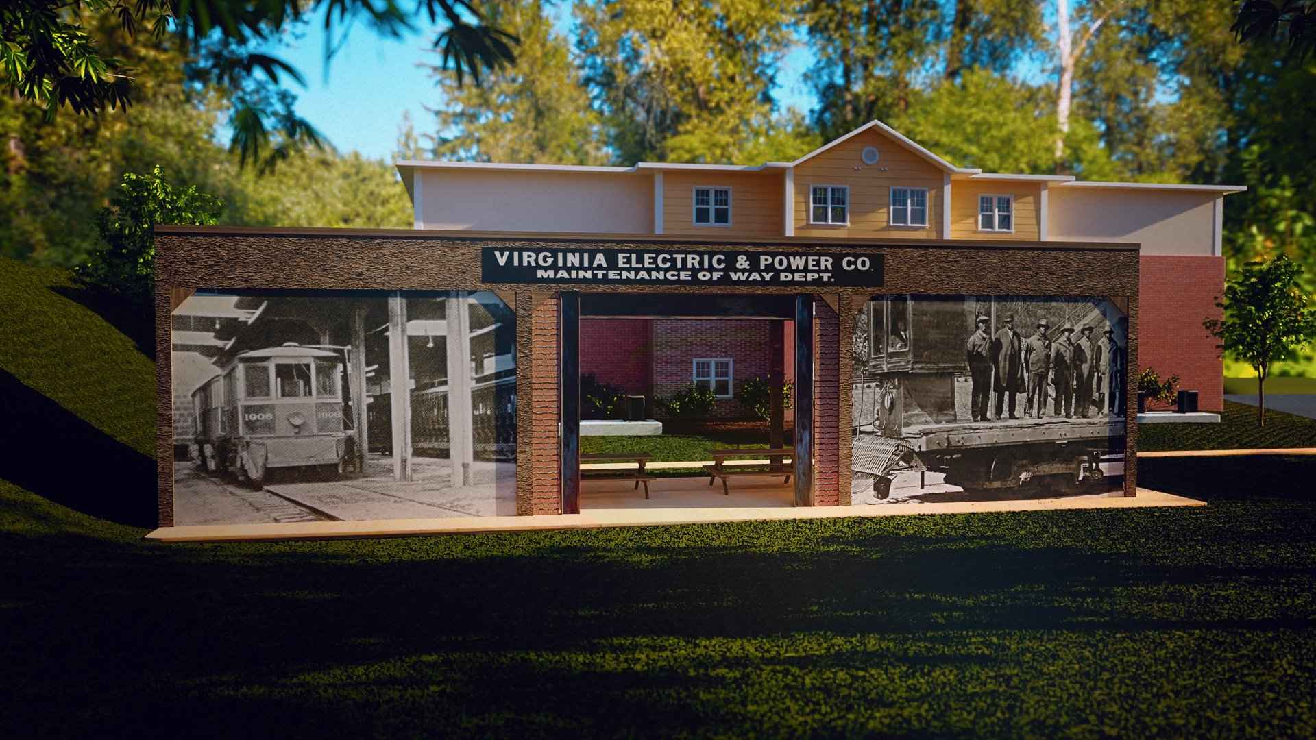 The photorealistic render of the mural on the barn, approved before painting