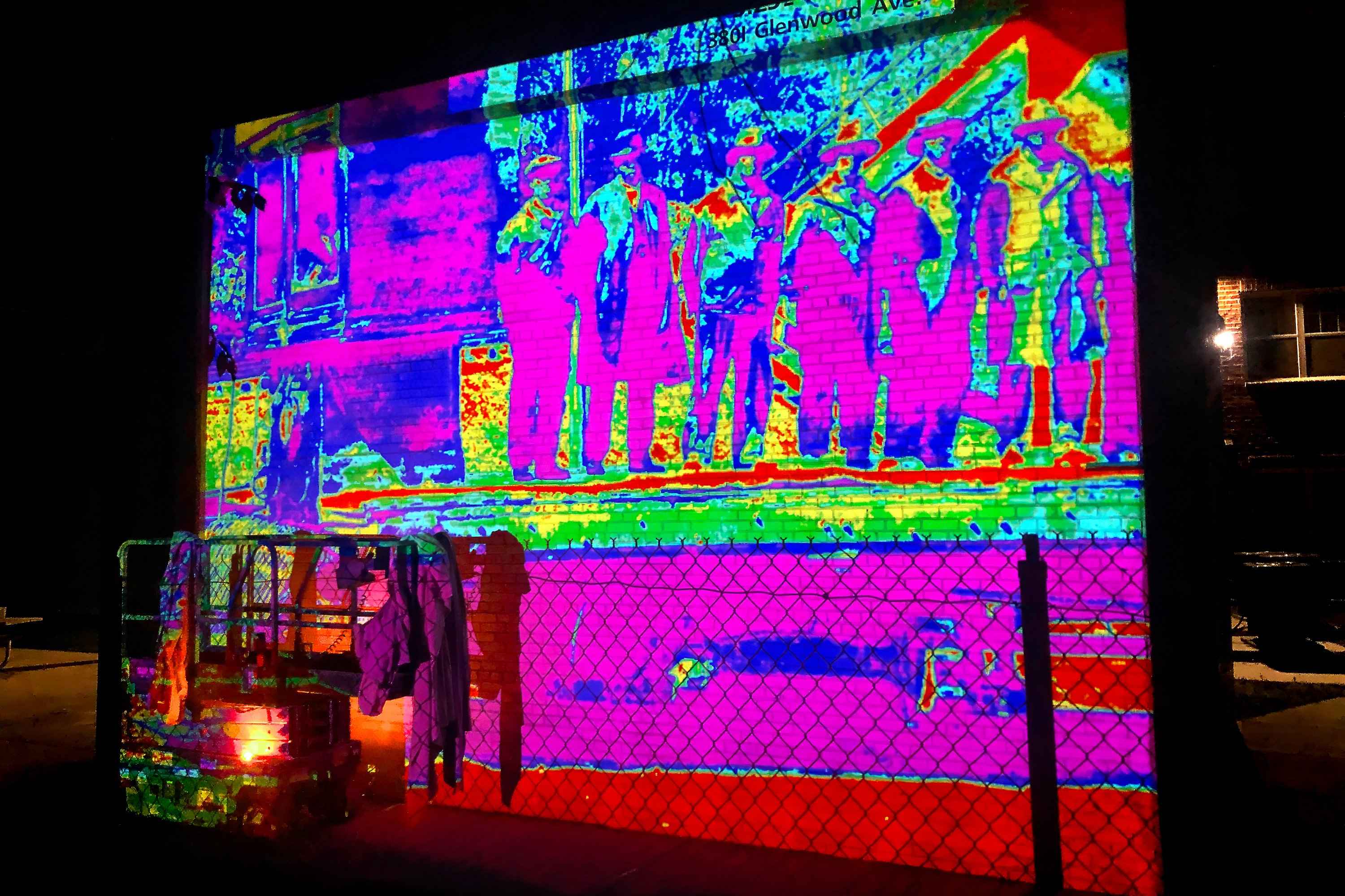 The value map projected onto the primed wall at night to transfer the layout